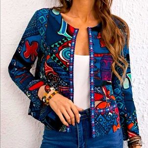 Geometric print open front jacket